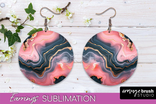 Marble Texture Round Earring Sublimation, Abstract Earrings Sublimation OrangeBrushStudio 