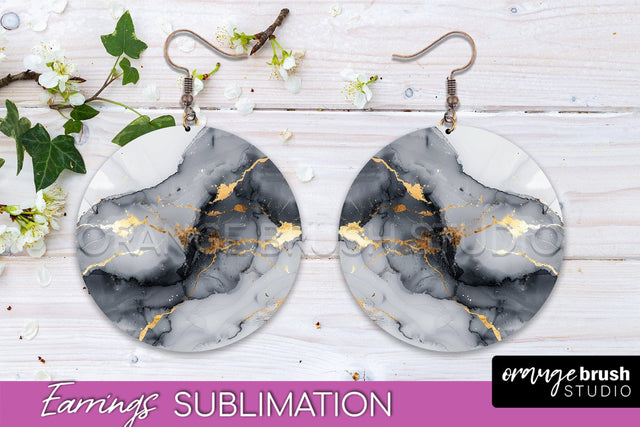 Marble Texture Round Earring Sublimation, Abstract Earrings Sublimation OrangeBrushStudio 