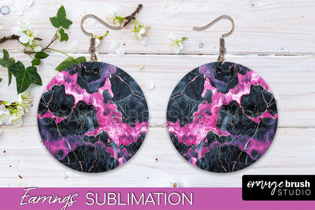 Marble Texture Round Earring Sublimation, Abstract Earrings Sublimation OrangeBrushStudio 