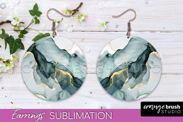Marble Texture Round Earring Sublimation, Abstract Earrings Sublimation OrangeBrushStudio 