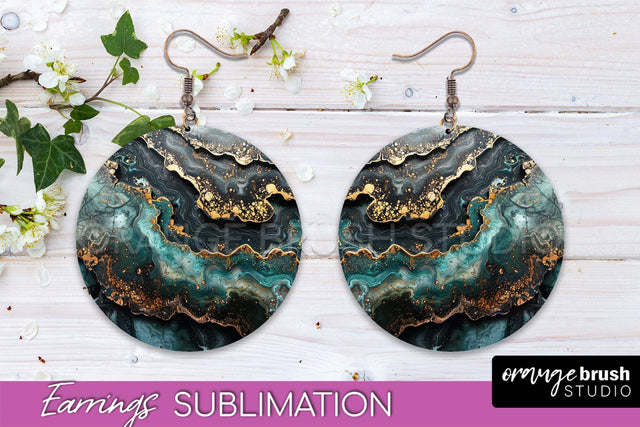 Marble Texture Round Earring Sublimation, Abstract Earrings Sublimation OrangeBrushStudio 