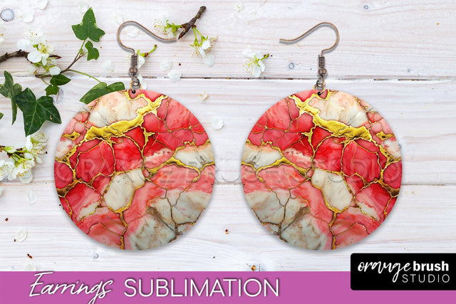 Marble Texture Round Earring Sublimation, Abstract Earrings Sublimation OrangeBrushStudio 