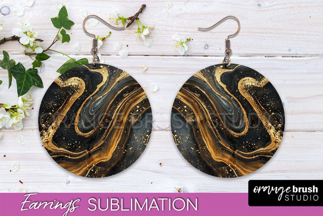 Marble Texture Round Earring Sublimation, Abstract Earrings Sublimation OrangeBrushStudio 