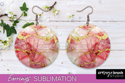 Marble Texture Round Earring Sublimation, Abstract Earrings Sublimation OrangeBrushStudio 