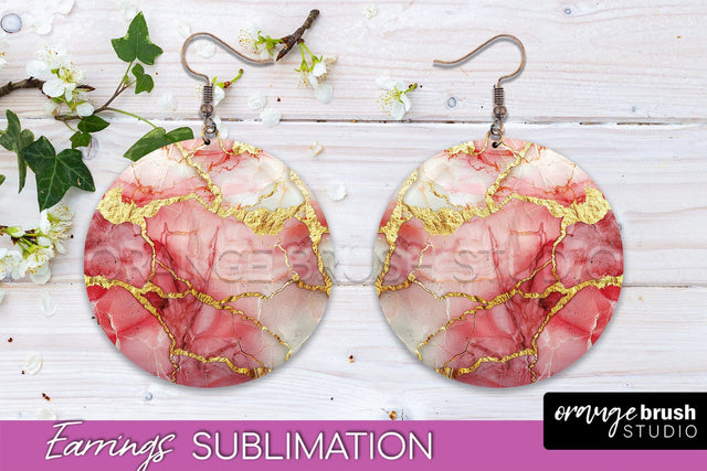Marble Texture Round Earring Sublimation, Abstract Earrings Sublimation OrangeBrushStudio 