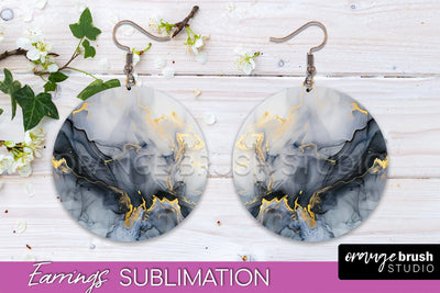 Marble Texture Round Earring Sublimation, Abstract Earrings Sublimation OrangeBrushStudio 