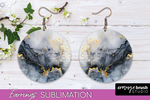 Marble Texture Round Earring Sublimation, Abstract Earrings Sublimation OrangeBrushStudio 