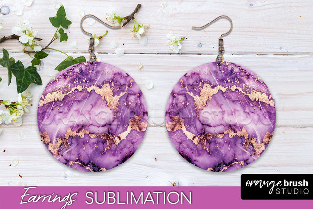 Marble Texture Round Earring Sublimation, Abstract Earrings Sublimation OrangeBrushStudio 