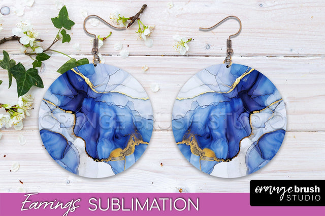 Marble Texture Round Earring Sublimation, Abstract Earrings Sublimation OrangeBrushStudio 