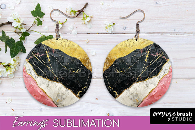 Marble Texture Round Earring Sublimation, Abstract Earrings Sublimation OrangeBrushStudio 