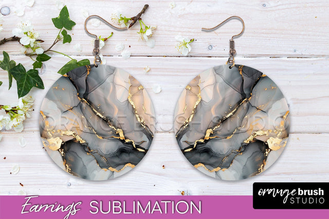 Marble Texture Round Earring Sublimation, Abstract Earrings Sublimation OrangeBrushStudio 
