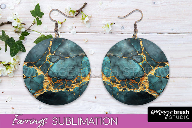 Marble Texture Round Earring Sublimation, Abstract Earrings Sublimation OrangeBrushStudio 