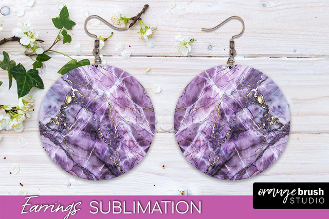 Marble Texture Round Earring Sublimation, Abstract Earrings Sublimation OrangeBrushStudio 