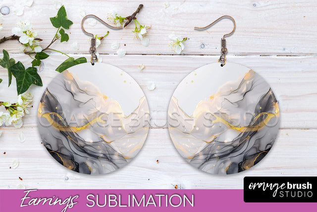Marble Texture Round Earring Sublimation, Abstract Earrings Sublimation OrangeBrushStudio 