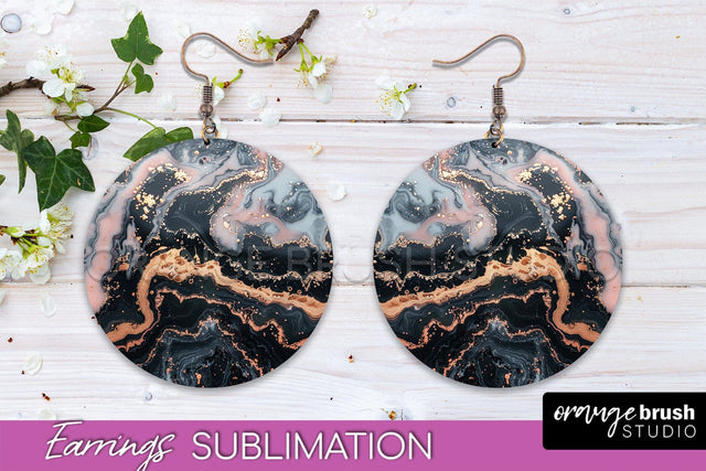 Marble Texture Round Earring Sublimation, Abstract Earrings Sublimation OrangeBrushStudio 