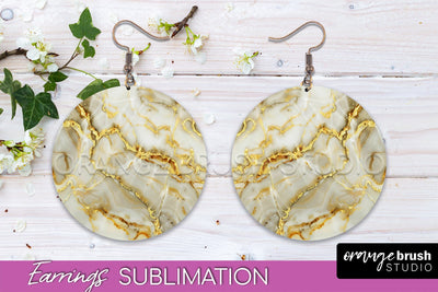 Marble Texture Round Earring Sublimation, Abstract Earrings Sublimation OrangeBrushStudio 