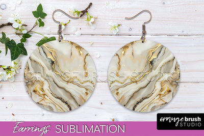 Marble Texture Round Earring Sublimation, Abstract Earrings Sublimation OrangeBrushStudio 