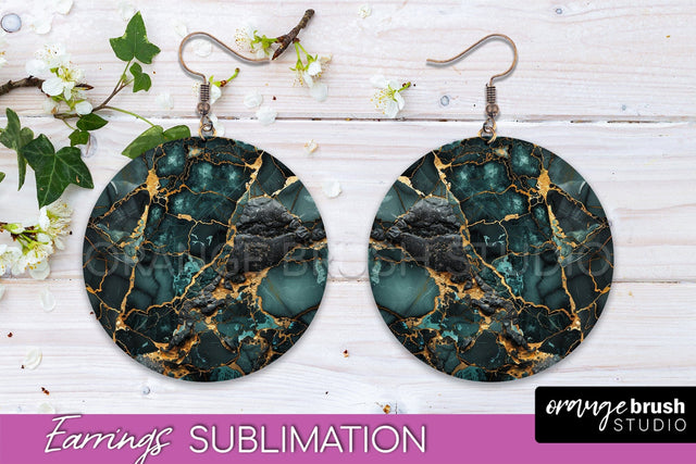 Marble Texture Round Earring Sublimation, Abstract Earrings Sublimation OrangeBrushStudio 