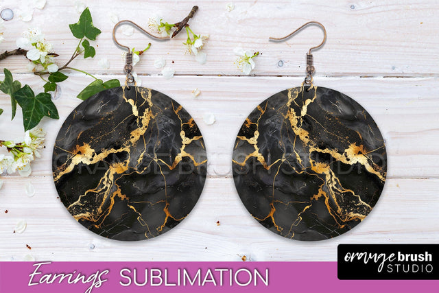 Marble Texture Round Earring Sublimation, Abstract Earrings Sublimation OrangeBrushStudio 