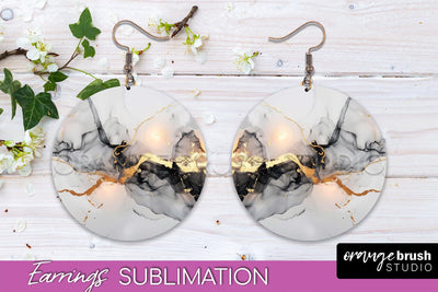 Marble Texture Round Earring Sublimation, Abstract Earrings Sublimation OrangeBrushStudio 