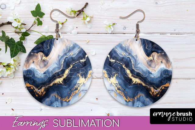 Marble Texture Round Earring Sublimation, Abstract Earrings Sublimation OrangeBrushStudio 