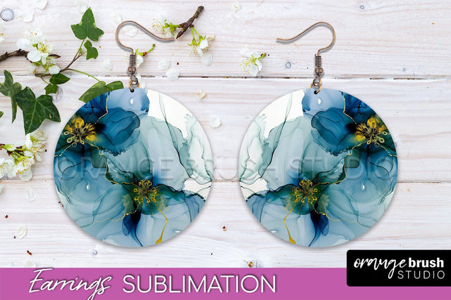 Marble Texture Round Earring Sublimation, Abstract Earrings Sublimation OrangeBrushStudio 
