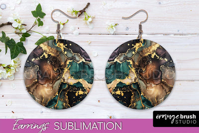 Marble Texture Round Earring Sublimation, Abstract Earrings Sublimation OrangeBrushStudio 