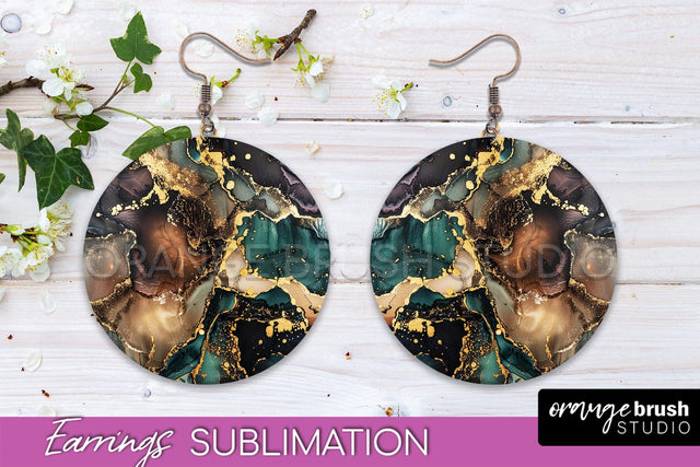 Marble Texture Round Earring Sublimation, Abstract Earrings Sublimation OrangeBrushStudio 