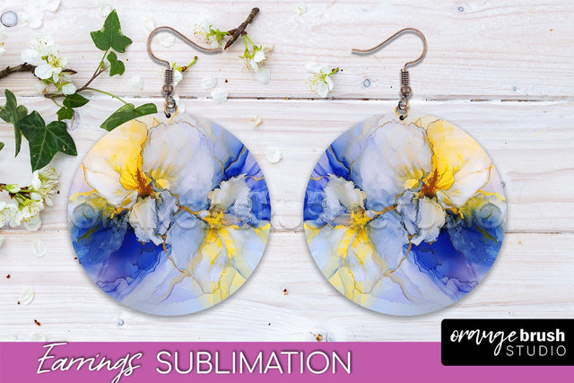 Marble Texture Round Earring Sublimation, Abstract Earrings Sublimation OrangeBrushStudio 