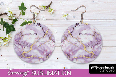 Marble Texture Round Earring Sublimation, Abstract Earrings Sublimation OrangeBrushStudio 