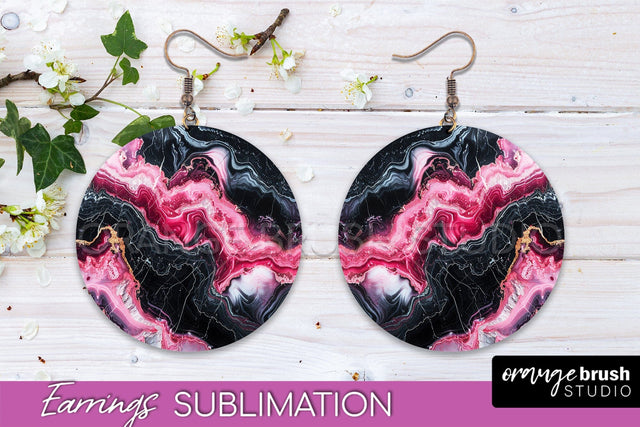 Marble Texture Round Earring Sublimation, Abstract Earrings Sublimation OrangeBrushStudio 