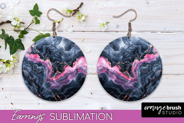 Marble Texture Round Earring Sublimation, Abstract Earrings Sublimation OrangeBrushStudio 