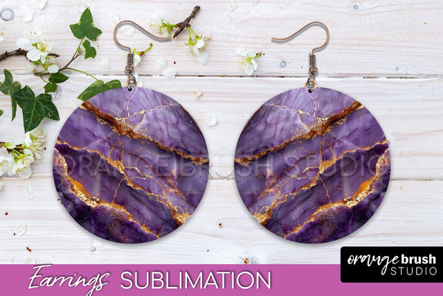 Marble Texture Round Earring Sublimation, Abstract Earrings Sublimation OrangeBrushStudio 
