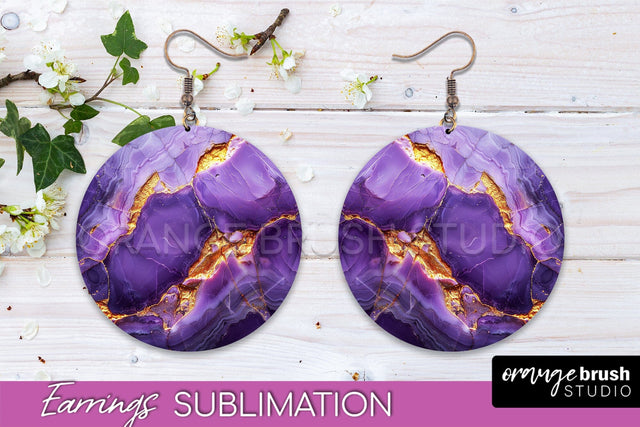 Marble Texture Round Earring Sublimation, Abstract Earrings Sublimation OrangeBrushStudio 