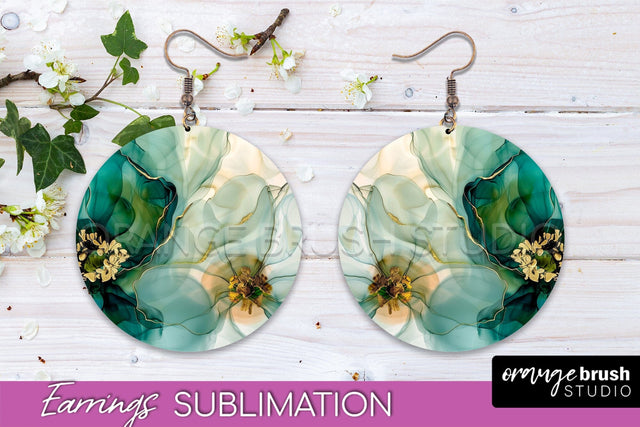Marble Texture Round Earring Sublimation, Abstract Earrings Sublimation OrangeBrushStudio 