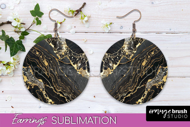 Marble Texture Round Earring Sublimation, Abstract Earrings Sublimation OrangeBrushStudio 