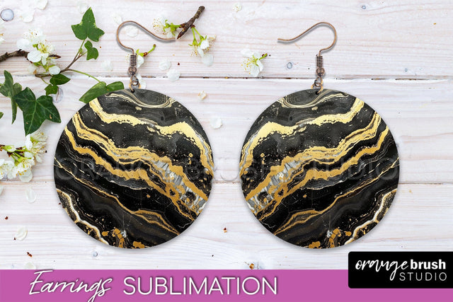 Marble Texture Round Earring Sublimation, Abstract Earrings Sublimation OrangeBrushStudio 