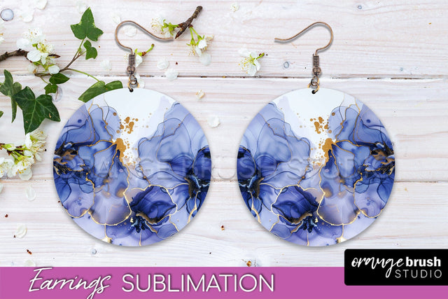Marble Texture Round Earring Sublimation, Abstract Earrings Sublimation OrangeBrushStudio 
