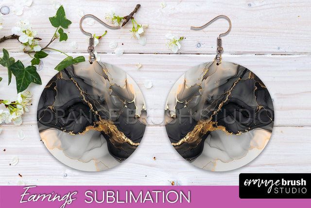 Marble Texture Round Earring Sublimation, Abstract Earrings Sublimation OrangeBrushStudio 