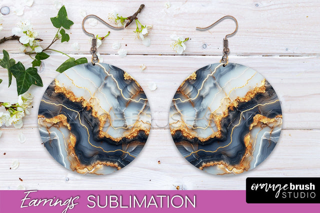 Marble Texture Round Earring Sublimation, Abstract Earrings Sublimation OrangeBrushStudio 
