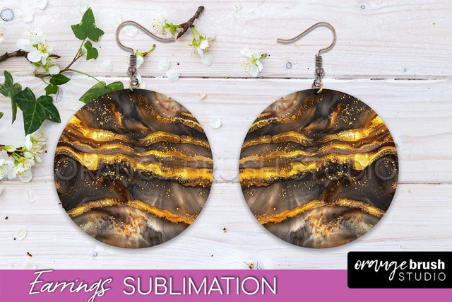 Marble Texture Round Earring Sublimation, Abstract Earrings Sublimation OrangeBrushStudio 