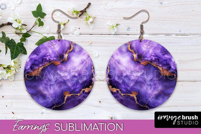 Marble Texture Round Earring Sublimation, Abstract Earrings Sublimation OrangeBrushStudio 