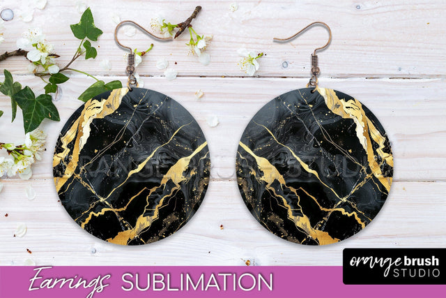 Marble Texture Round Earring Sublimation, Abstract Earrings Sublimation OrangeBrushStudio 