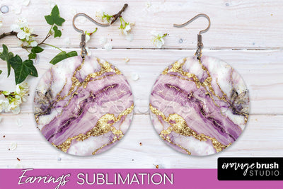 Marble Texture Round Earring Sublimation, Abstract Earrings Sublimation OrangeBrushStudio 