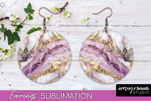 Marble Texture Round Earring Sublimation, Abstract Earrings Sublimation OrangeBrushStudio 