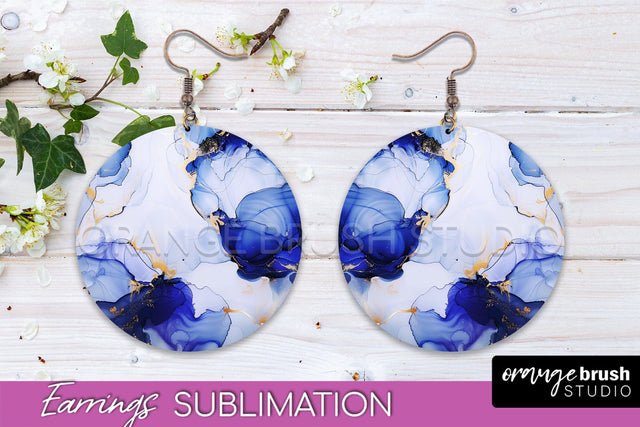 Marble Texture Round Earring Sublimation, Abstract Earrings Sublimation OrangeBrushStudio 