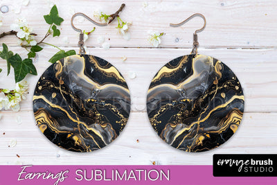 Marble Texture Round Earring Sublimation, Abstract Earrings Sublimation OrangeBrushStudio 