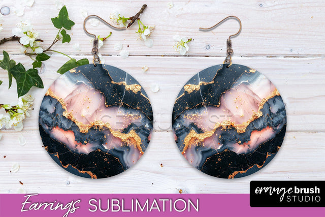 Marble Texture Round Earring Sublimation, Abstract Earrings Sublimation OrangeBrushStudio 