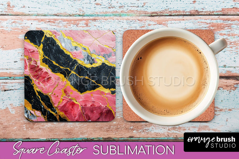 Marble Texture Square Coaster Sublimation - Marble Coaster Sublimation OrangeBrushStudio 