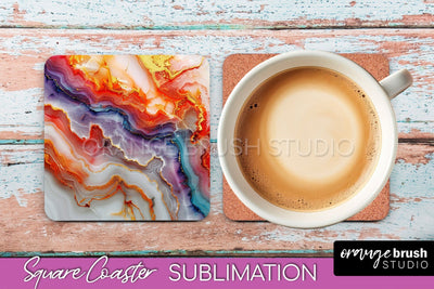 Marble Texture Square Coaster Sublimation - Marble Coaster Sublimation OrangeBrushStudio 